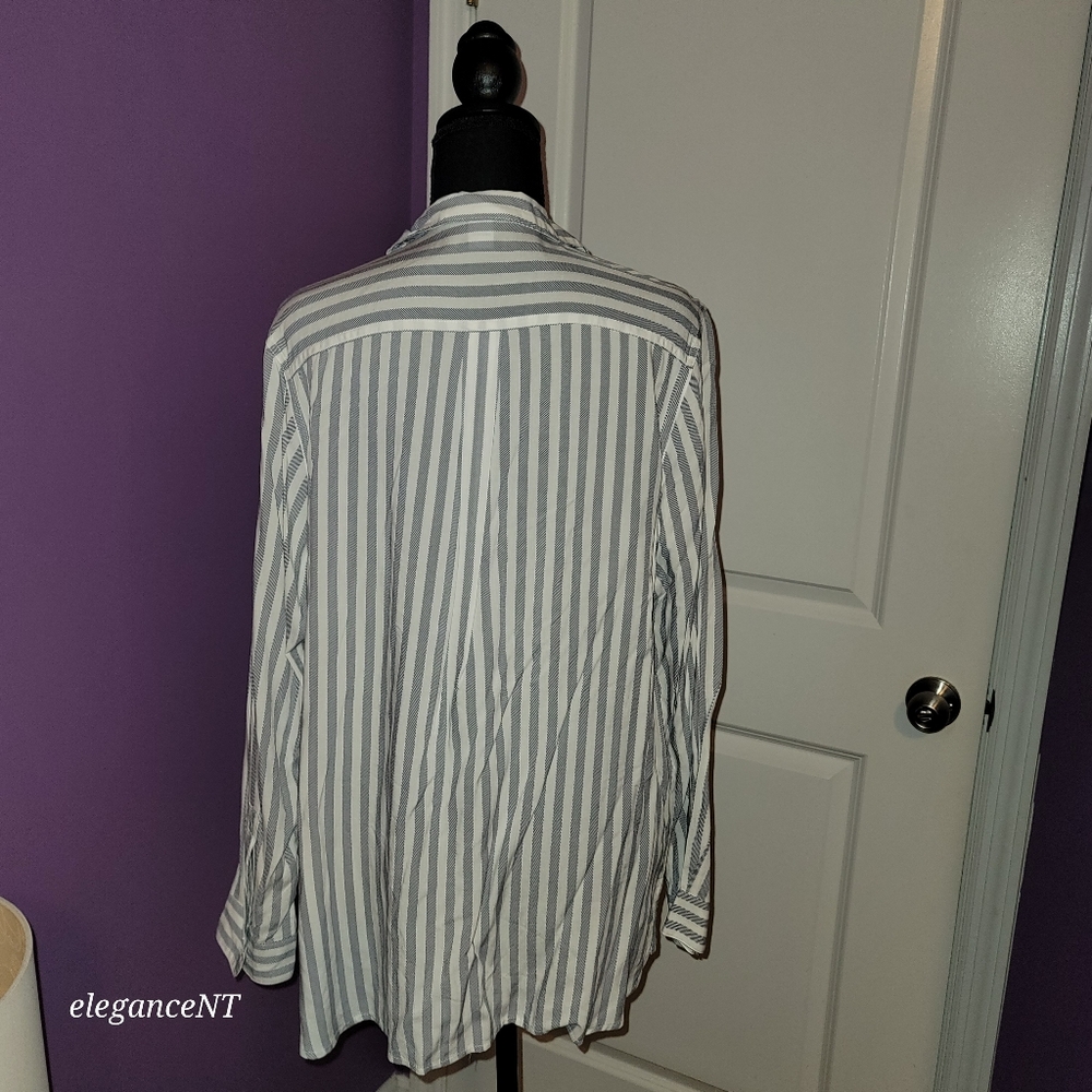 Old Nacy Black/White Striped Long Sleeve Shirt Sz: L NWT - Picture 6 of 8